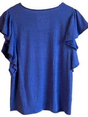 Nine West Women's Royal Blue Ruffle Sleeve Top Blouse Size P/S